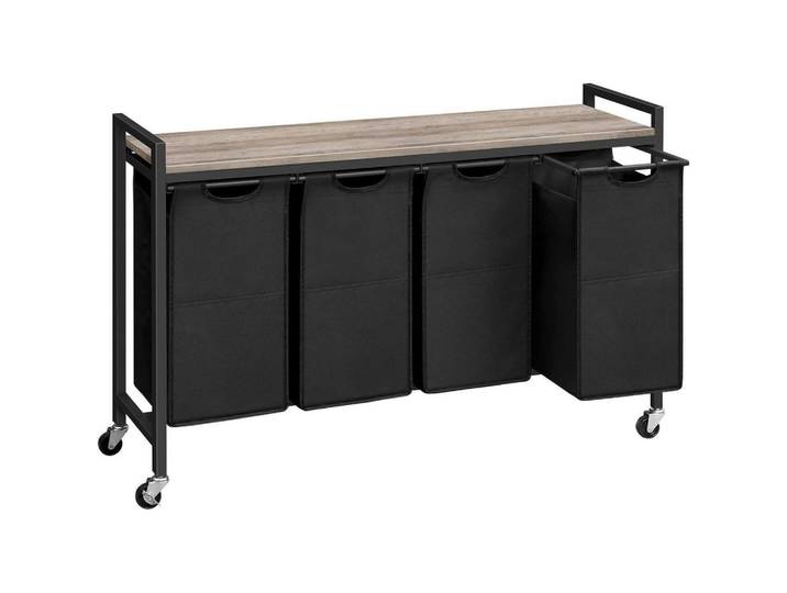 Wäschekorb mit Ablage und Rollen Greige-Schwarz, 33x74.5x74.5 cm, Haushalt & Reinigung, Wäschepflege, Wäschekörbe & Wäschetonnen