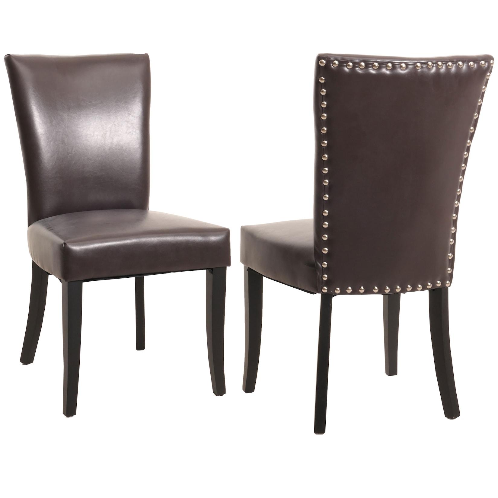 2er-Set Esszimmerstuhl Chesterfield Edinburgh, Stuhl Küchenstuhl, Nieten MVG-zertifiziert ~ Kunstleder, braun, dunkle Beine