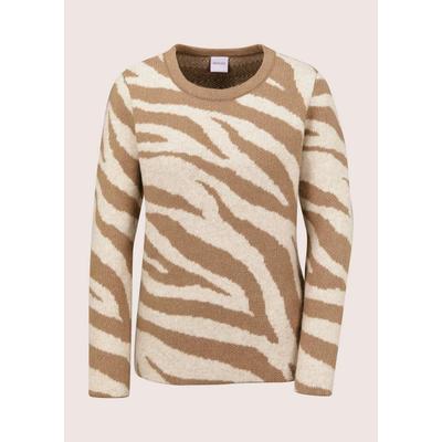 Longpullover MADELEINE "Pullover Strickpullover mit Zebra-Muster", Damen, Gr. 34, braun (caramel, perlweiß), Modern, regular fit, Pullover Longpullover