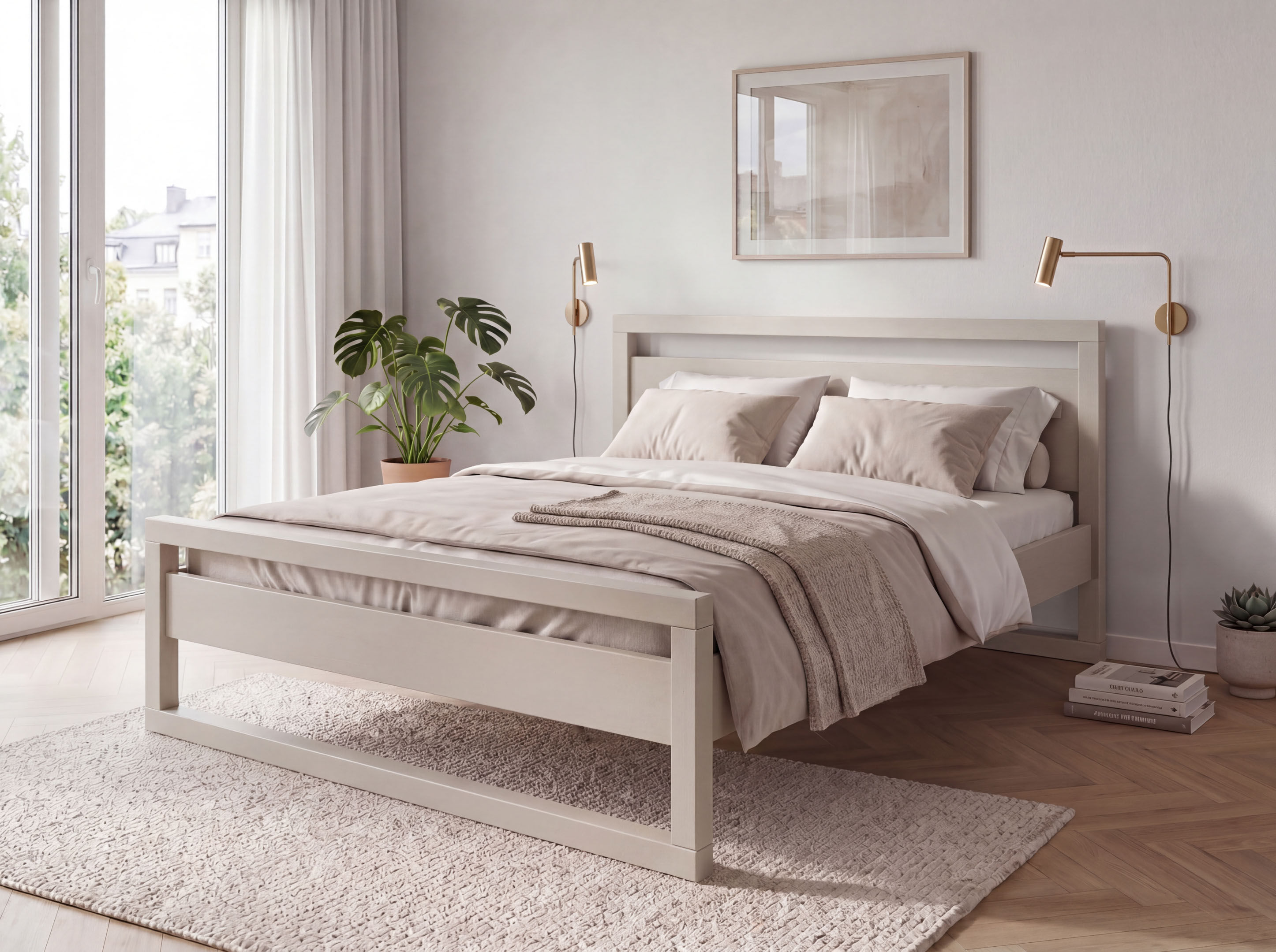 Massivholzbett GOODPRODUCT "Wellow, Kaschmir-Beige-Beige, Kiefer, inklusive Lattenrost", beige (kaschmir, beige, kaschmir, beige, kaschmir, beige, beige), B:148cm H:86cm L:211cm, Betten, Massivholzbett, nordisch-modern, bis 180 kg belastbar, FSC & Made in