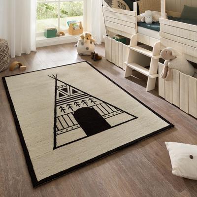 Kinderteppich THEKO "Gaia Kids Tipi", beige, B:140cm H:10mm L:200cm, Schurwolle, Teppiche, Kinderteppich, getuftet, reine Schurwolle, Motiv Tipi, Kinderzimmer