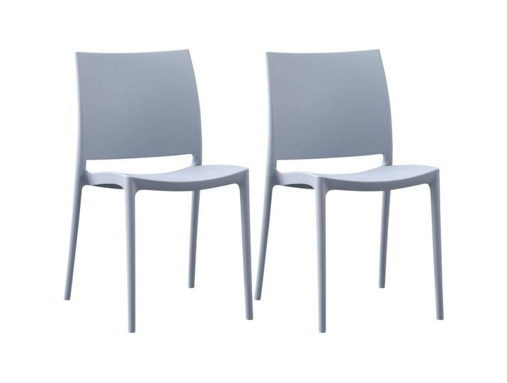 CLP Gartenstuhl 2er Set Kunststoff Hellgrau, 42x81x49 cm, Gartenmöbel, Gartensessel, Gartenstühle