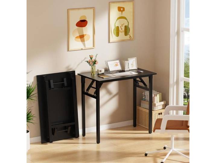 BUREAU SIMPLE - HOMEWELL - BUREAU D'ORDINATEUR PLIABLE - 80 X 50 X 75 CM - NOIR