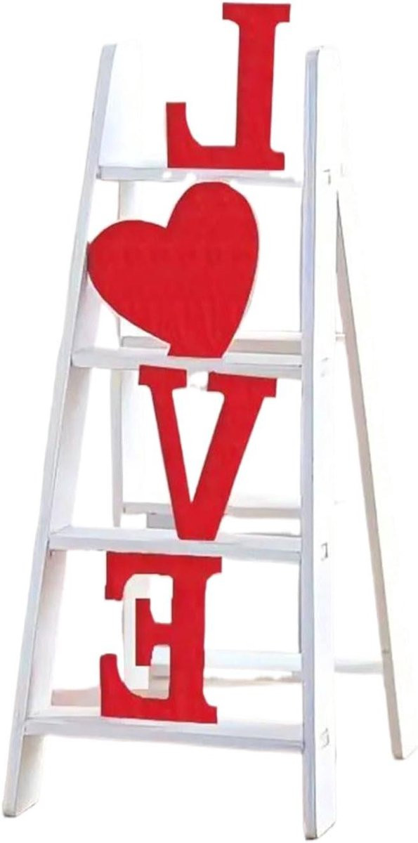 Valentijn Ladder Decoratie met Rode Love Letters voor een Romantische Tafeldecoratie