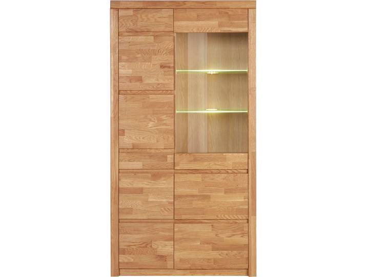 Vitrine OTTO HOME Silkeborg , braun (eiche teilmassiv), B:90cm H:170cm T:35cm, Holz teilmassiv, Schränke, Vitrine, teilmassiv, schöne grifflose Optik