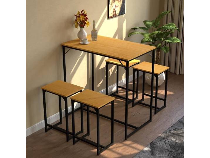 WAOHO Ensemble table et chaises 5 pièces MDF ，1 Table 4 chaises，Ensemble table et chaises de cuisine en métal laqué.