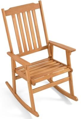 Costway Outdoor Acacia Wood Rocking Chair with High Back and Armrests for Patio-Natural