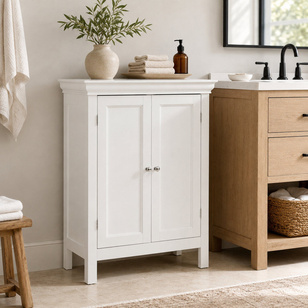 Brambly Cottage Putney Two-Door Freestanding Floor Bathroom Storage Cabinet White 86cm H X 66cm W X 33cm D