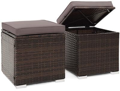 Costway 2 Pieces Patio Ottoman with Removable Cushions-Gray