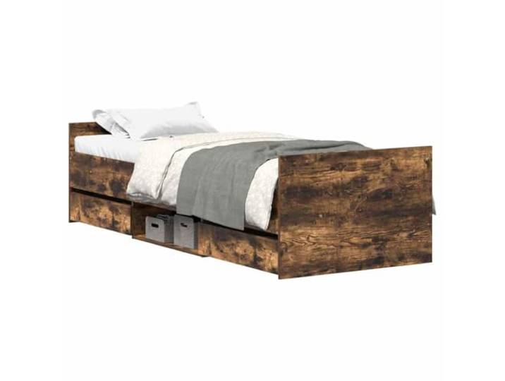PUGYNBK Bettgestell Eiche rauchfarben 100 x 200 cm Holztechnik, 4 Schubladen, Regale, Kopf- und Fußteil, stabile Latten