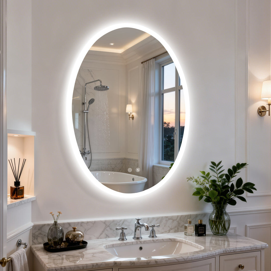 Metro Oval LED Lighted Bathroom Mirror Backlit with Defog Memory Function 70x90cm