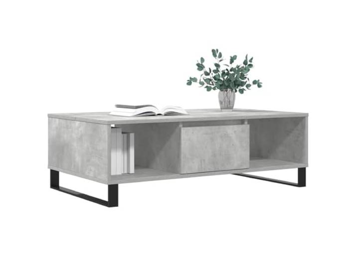 KTHLBRH Couchtisch Grau Beton 104 x 60 x 35 cm Mehrschichtiges Holz, Eisenbeine, 3 Aufbewahrungsfächer, stabile Platte, leicht zu reinigen