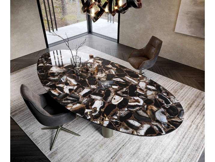 Esstisch Edge Oval 280x130 Keramik Iris FMG Agatablack Troa Metall Effektfinish Titan, Esstische