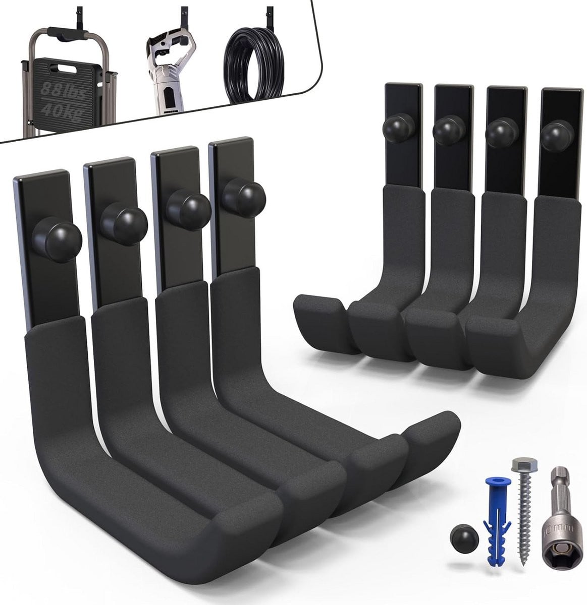 8 stuks zware garage wandhaken - robuuste J-haken voor ladders en gereedschap
