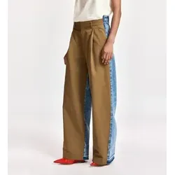 Essentiel Antwerp für Damen. KRISP Hose mit weitem Bein aus zwei Stoffen braun, blau (38), Beige, Lässig, Polyamid