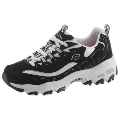Sneaker SKECHERS "D´Lites - Biggest Fan", Damen, Gr. 36, Textil, schwarz-weiß (schwarz, weiß), Leder, Synthetik, Textil, Schuhe Sneaker, Freizeitschuh, Halbschuh, Schnürschuh im trendigen Chunky-Style