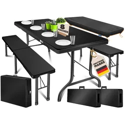 KESSER® Bierzeltgarnitur 3-teilig Set Tisch & 2x Bank   Buffettisch für drinnen & draußen Gartengarnitur klappbar 183x76x74cm Kunststoff Klapptisch Gartentisch inkl. Abdeckung & Tragegriffe