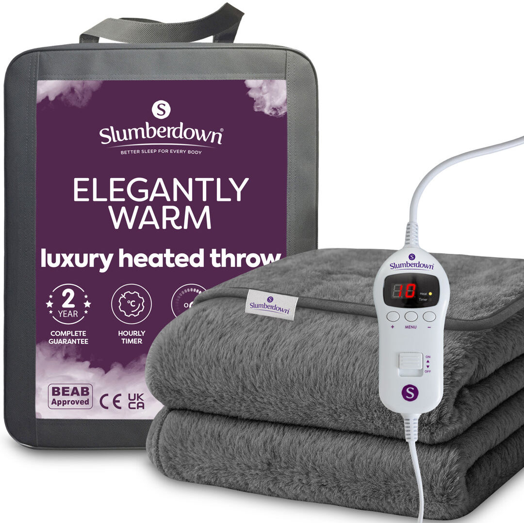 Slumberdown Elegantly Warm Heated Throw Dark Charcoal 160cm W X 130cm L