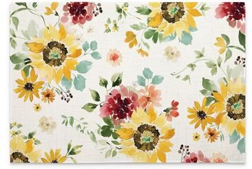 FirstDawn Spring Sunflowers 4-Pack Poly-Cotton Blend Placemats Manufactured in The USA Machine Washable Dryer Safe