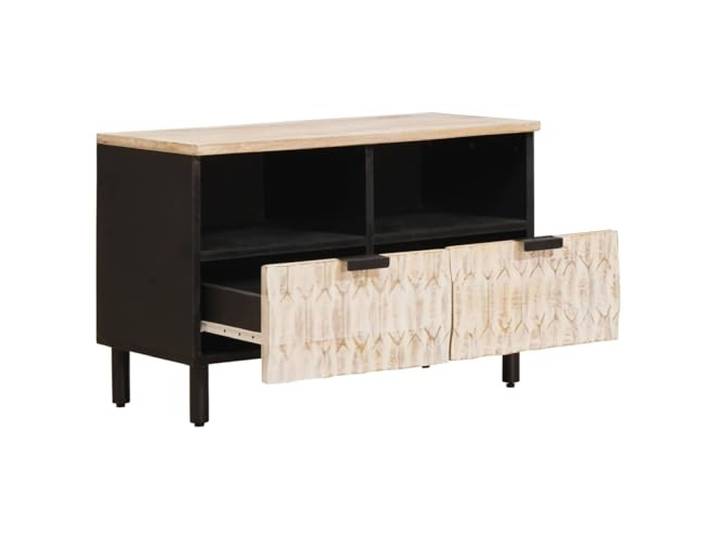 HKQWPBF TV-Schrank Weiße Gewaschene Oberfläche 70 x 33 x 46 cm Mangoholz Rechteckige Form, Schubladen, Brett-Regale, quadratische Eisenbeine, Taschengriffe, Holzwerkstoff, Wohnzimmer, Medienplayer,