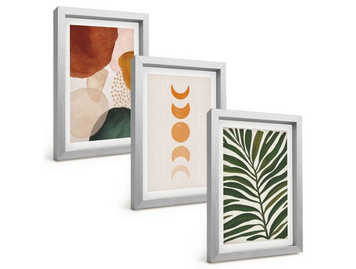 BILDER SET 3er Set - 20x30 cm Silberner Rahmen - Abstrakte Blattformen