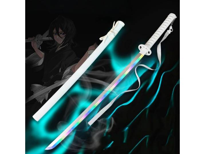 Katana Lumineuse LED de 104 cm Effet Vapeur, Sabre Laser Anime Rukia, Accessoire de Cosplay Taille Réelle, Jouet Japonais Tueur de Démons, Cadeau