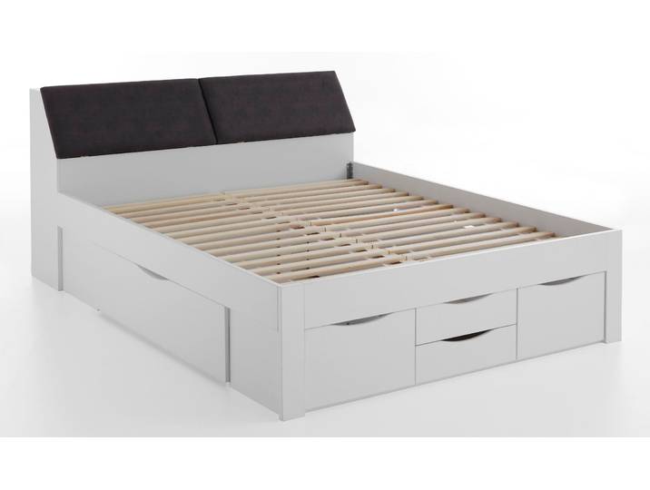 Stauraumbett RELITA Maxi , weiss (weiß), B:185cm H:103,8cm L:237,5cm, Bezug Kopfteil: 100% Polyester, Betten, Stauraumbett, mit Schubladen und Stauraum im Kopfteil