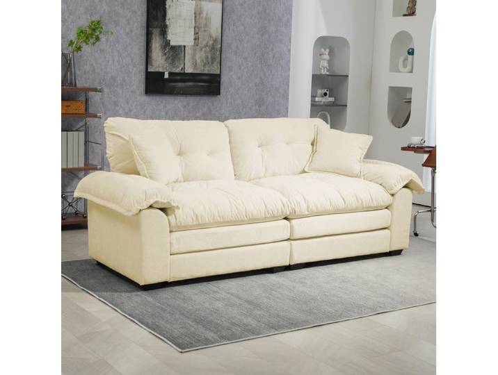 Ensemble de canapés 2 pièces AESVAR en chenille beige fauteuil 1 place + loveseat 2 places coussins inclus