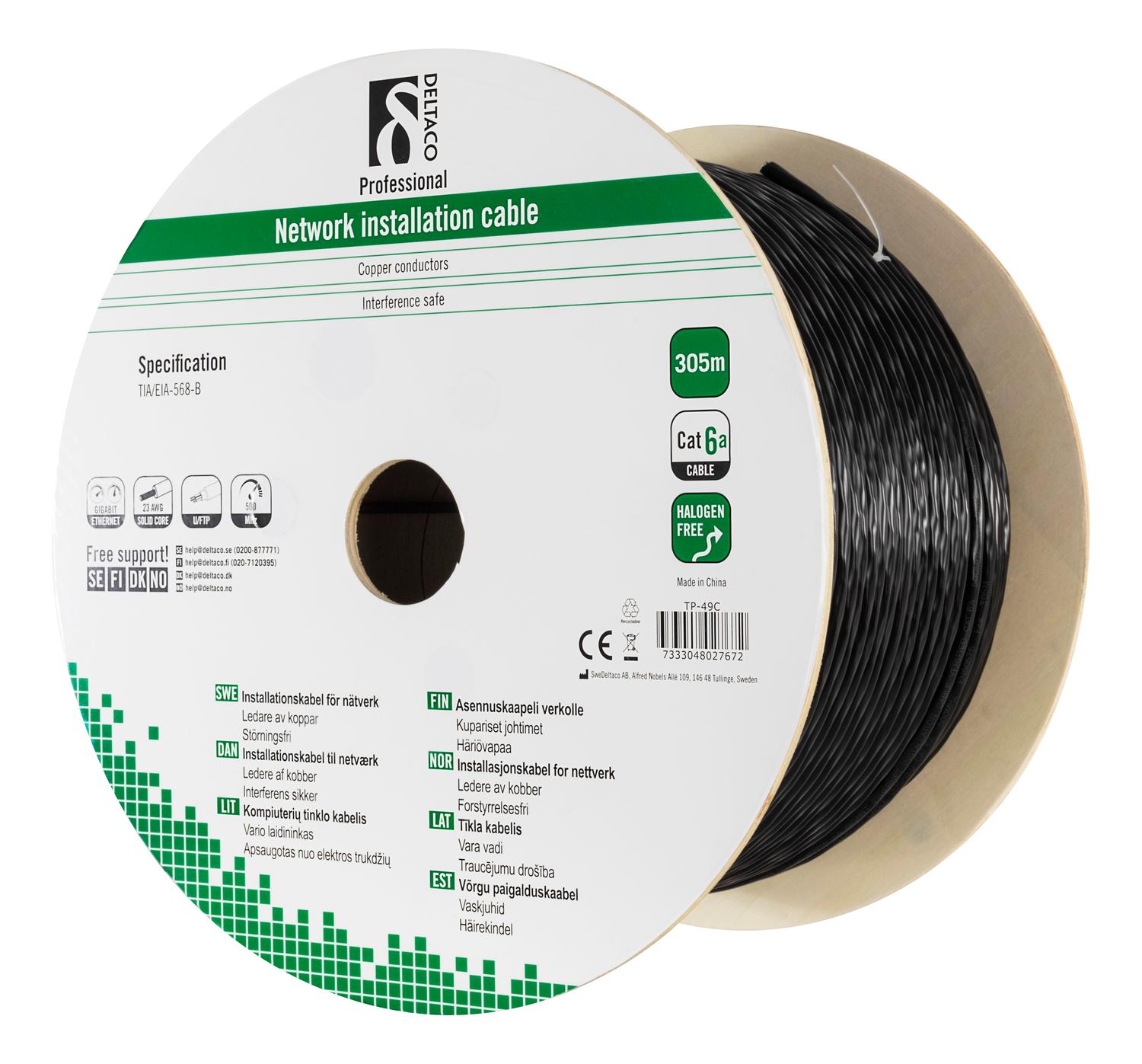 Deltaco TP-49C, 305 m, Cat6a, U/FTP (STP), Schwarz