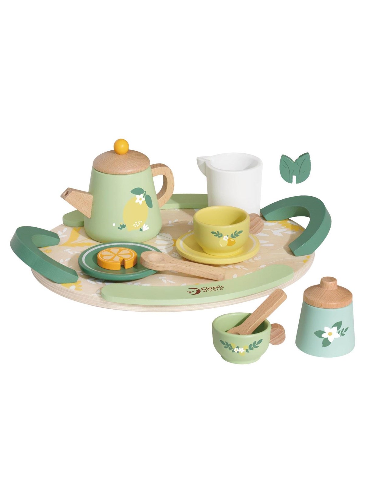 Classic World Wooden Vintage Tea Set with Tray 14 pcs.