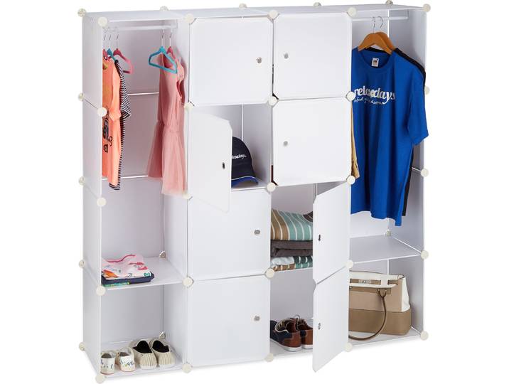 relaxdays 10021969_49 relaxdays Kleiderschrank transparent / weiß 12 Fachböden