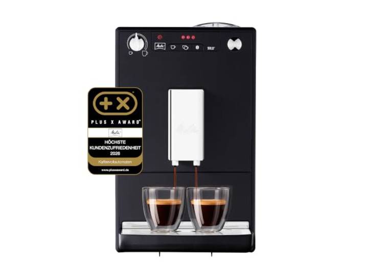 Melitta Solo - Kaffeevollautomat mit höhenverstellbarem Auslauf, kleine Kaffeemaschine mit abnehmbarem Wassertank für z. B. Espresso oder Café Crème, schwarz