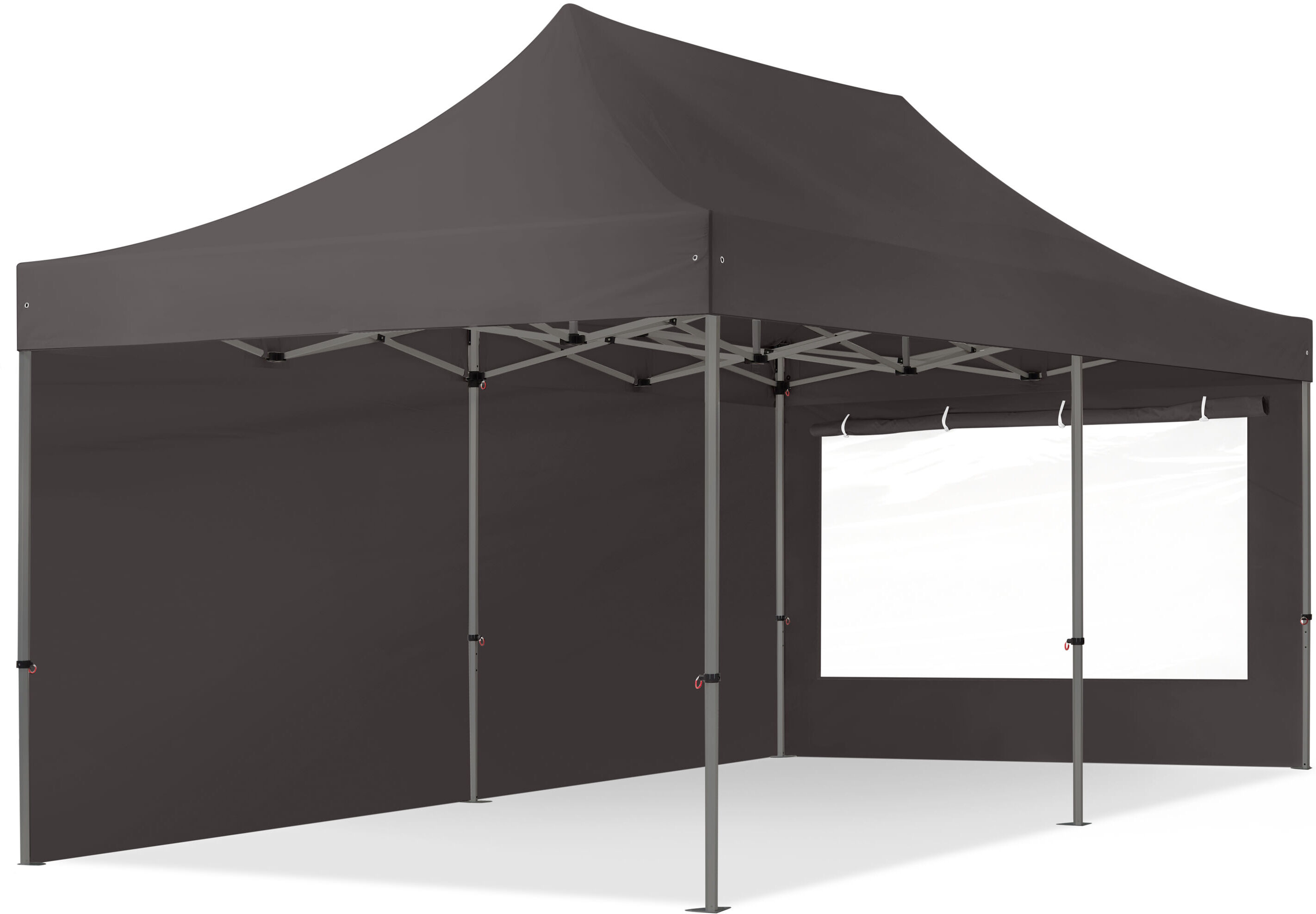 TOOLPORT 3x6m PES 750 Pop Up Gazebo PREMIUM Steel 40 mm, incl. 2 side panels with Panorama Windows, dark grey - (600077)