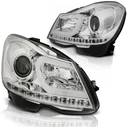 Scheinwerfer LED Tagfahrlicht Optik passend für Mercedes C-Klasse W204 Bj. 11-15 Chrom
