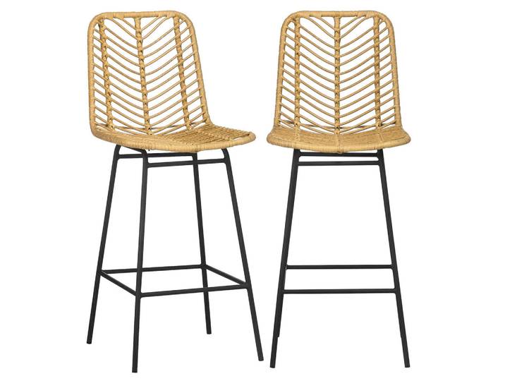 Homcom Barhocker 2er Set, Barstuhl mit Rattenoptik, Tresenhocker mit Rückenlehne Gelb, Metall, 52x102x42.5 cm, Esszimmer, Barmöbel, Barhocker