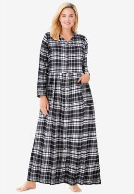 Plus Size Women's Flannel Plaid Lounger by Only Necessities in Black Plaid (Size 2X)