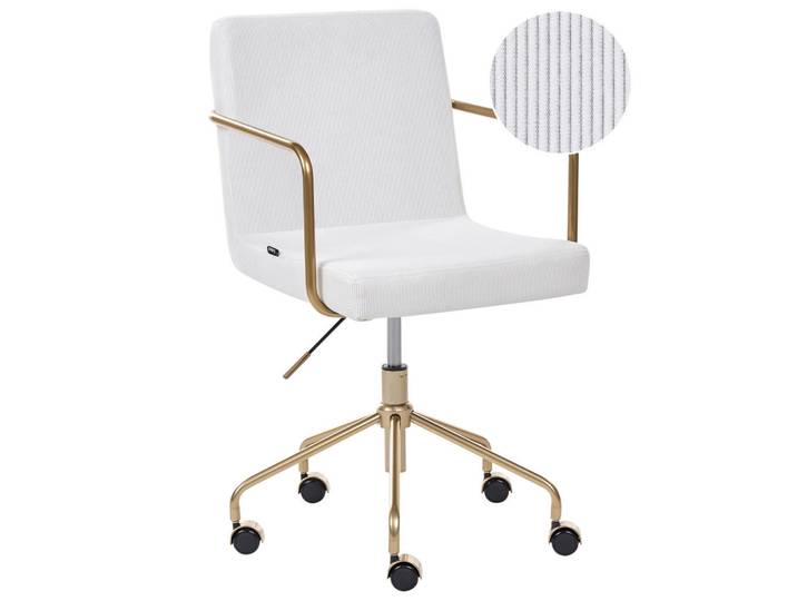 Beliani Bürostuhl Cord Cremeweiß Trinity, Weiß, 60x87x60 cm, Büromöbel, Bürostühle, Drehstühle