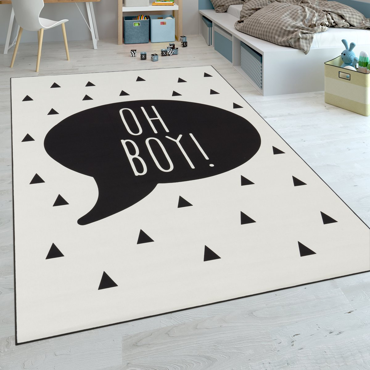 Flycarpets Kindervloerkleed Aleris Oh Boy Zwart/Wit
