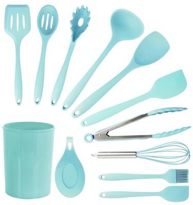 MegaChef 12 Piece Turquoise Silicone Cooking Utensils