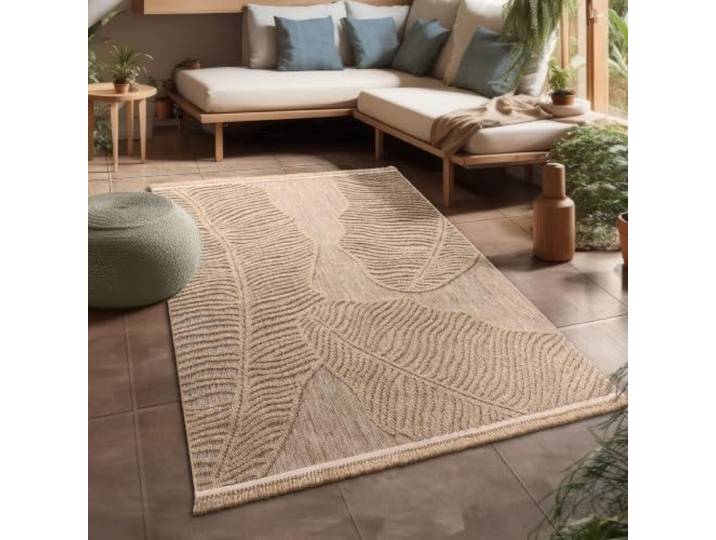 Paco Home Hochwertiger Outdoor Teppich Wetterfest & Pflegeleicht Jute-Sisal-Optik mit Fransen & Hoch-Tief-Effekt Langlebig für Terrasse, Balkon, Garten & Küche, Grösse:240x340 cm