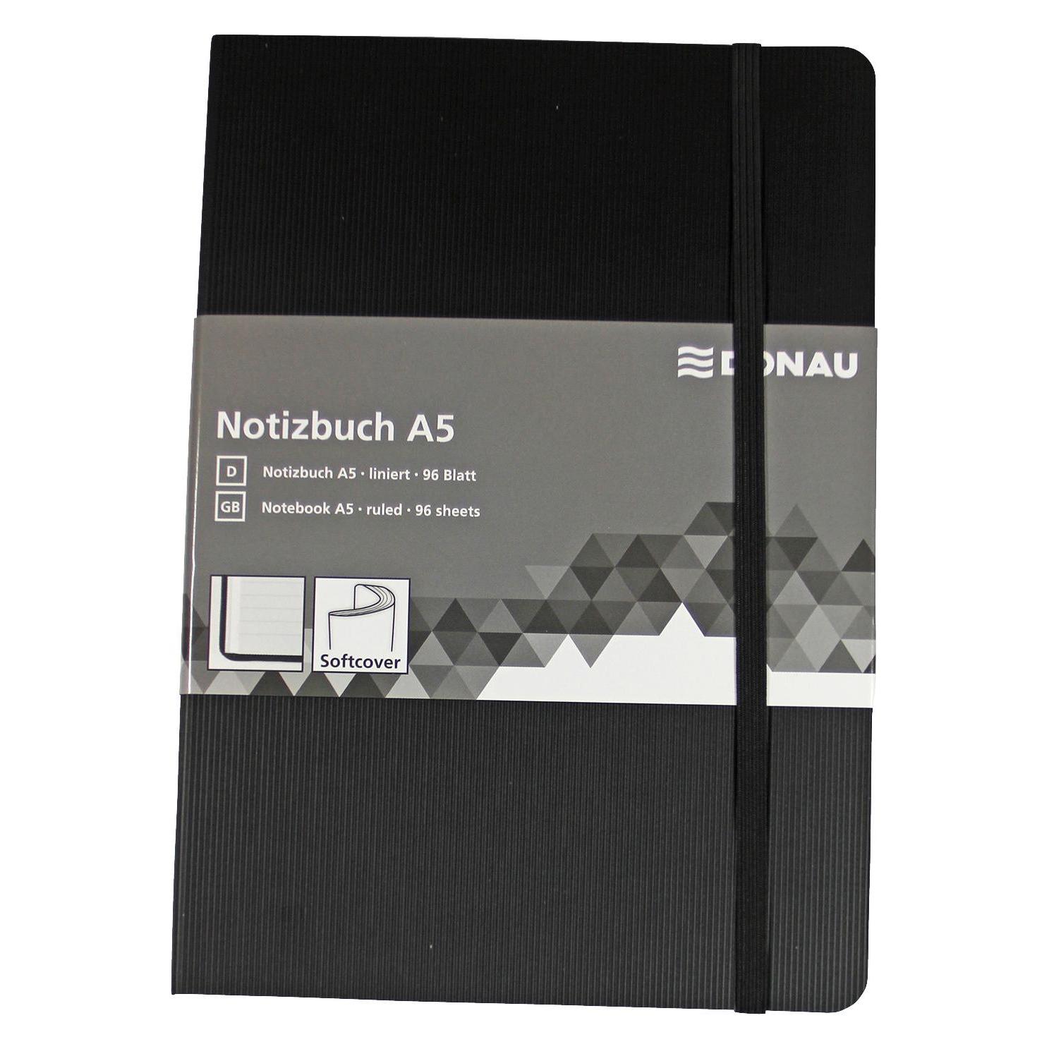 Donau Notizbuch A5 liniert 192 Seiten Leder-Imitat schwarz (A5, Liniert, Kein Einband) (330223023)