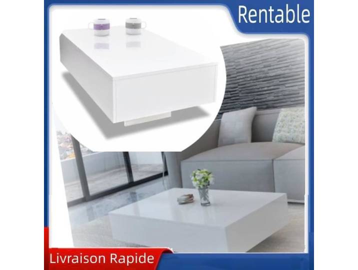 Table basse rectangulaire haute brillance blanche - VOGUE - 85x55x31cm - MDF - Salon