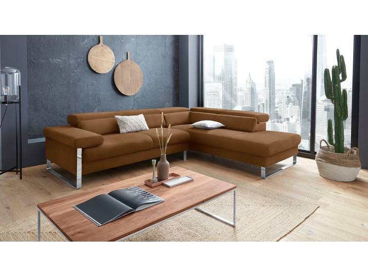 Ecksofa, Braun, 281x230 cm, Polyester & Glattleder, 3-Sitzer, Modern, W.SCHILLIG