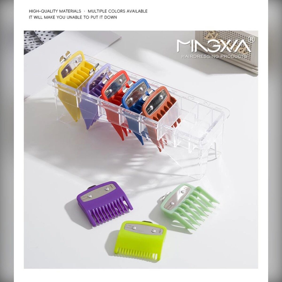 INF 10-teiliges Haarschneider-Aufsatz-Set – Mehrfarbige PVC Präzisions-Führungs-Kämme mit Metall-Schnappclip und transparenter Farbe
