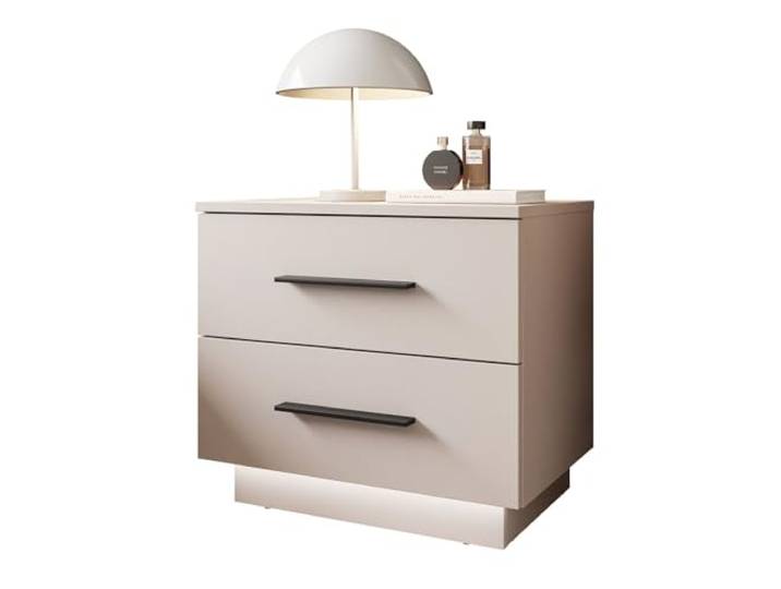 Lookway Nachttisch LINA II Kaschmir mit LED 55x50x37 cm Moderne Nachtkonsole Schlafzimmer, Push to Open oder mit Griffen, Schwarze Griffe