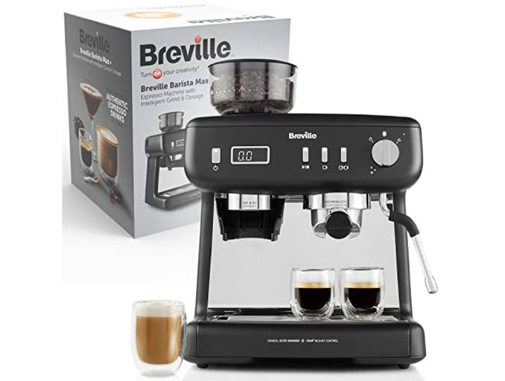 Breville Barista Max+ Siebträgermaschine Espressomaschine mit intelligentem Mahlwerk & Dosierung integrierter Milchaufschäumer Präzisionstimer für Extraktion 15-Bar Pumpe Schwarz [VCF152X]