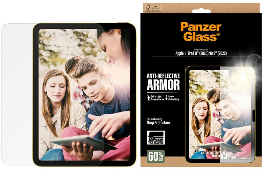 PanzerGlass iPad 11" (2025) / 10.9" (2024 / 2022) Ultra-Wide Fit Anti-Reflective Armor Skærmbeskyttelsesglas m. Installationsramme - Gennemsigtig