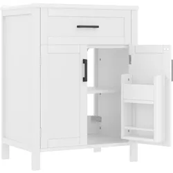 STILVORA Bodenstehender Badezimmerschrank MDF Weiß 60x46x84,8 cm mit Keramikbecken