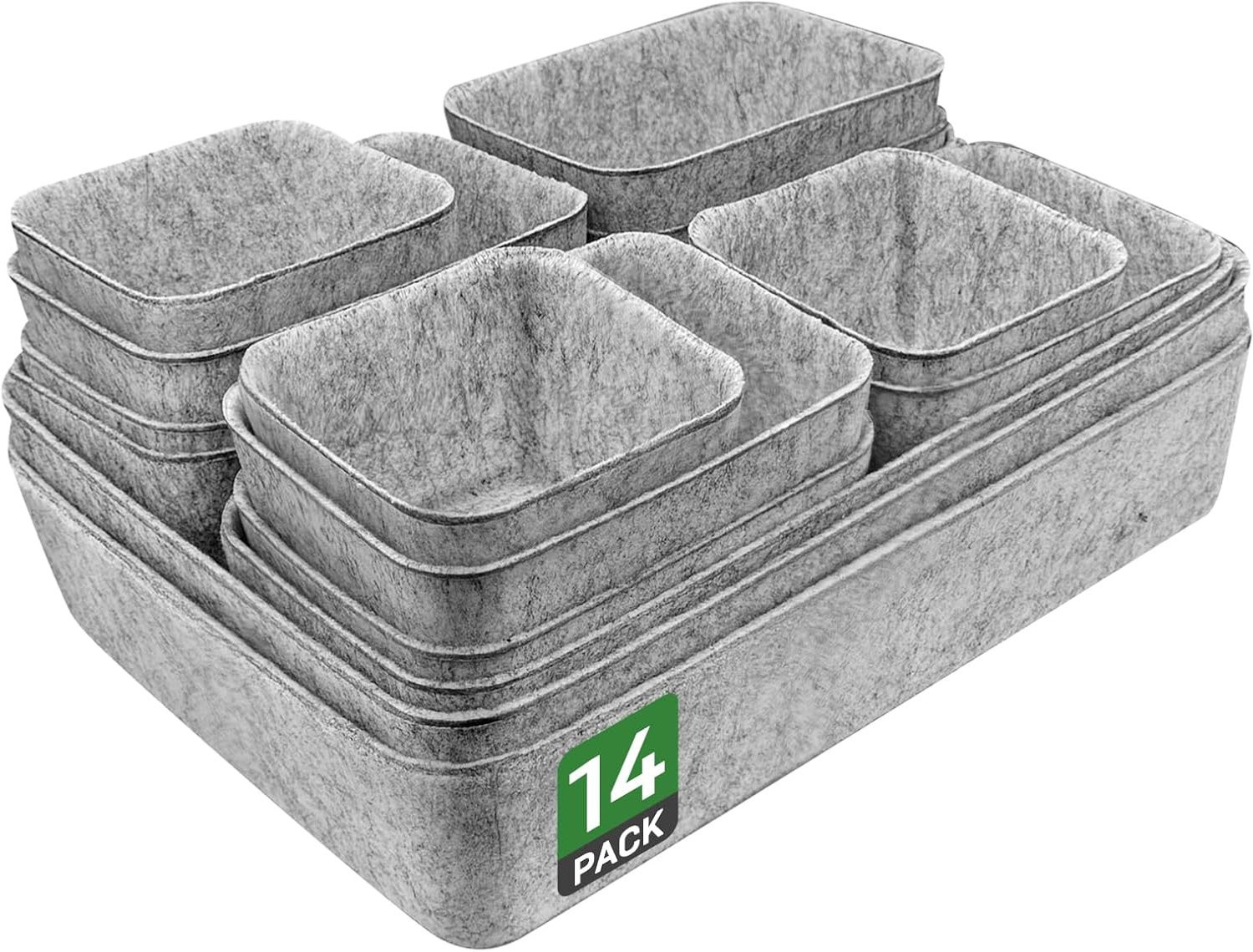 SnelShoppen 14-delige Lade Organizer Set voor 80cm lade, Stapelbare vilt opbergdozen met flexibele indeling voor bureau, kaptafel of nachtkastje