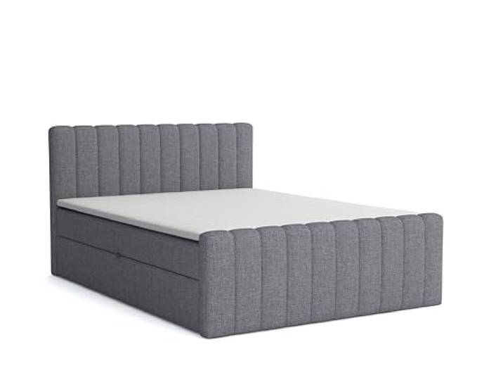 Generisch Boxspringbett mit Bettkasten Aster 120x200cm, Polsterbett mit Bonellmatratze Topper Doppelbett mit Stauraum gepolstertes Kopfteil, Doppelbett Schlafzimmer Härtegrad H3, Inari 91 - hellgrau